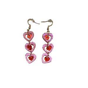 Pink and Red Heart Drop Earrings